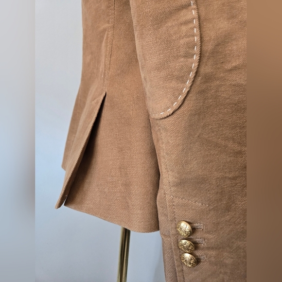 BANANA REPUBLIC Fitted Cotton Tan Blazer With Gold Buttons And Elbow Patches.4P - Picture 6 of 16